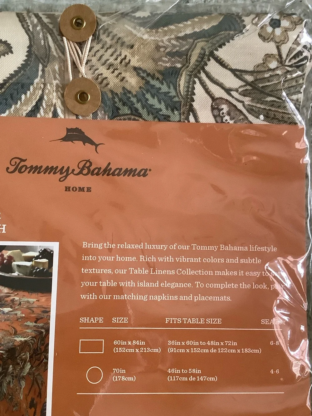 Tommy Bahama Tropical Leaves Tablecloth in Beige, Green, Blue NWT 70” Round